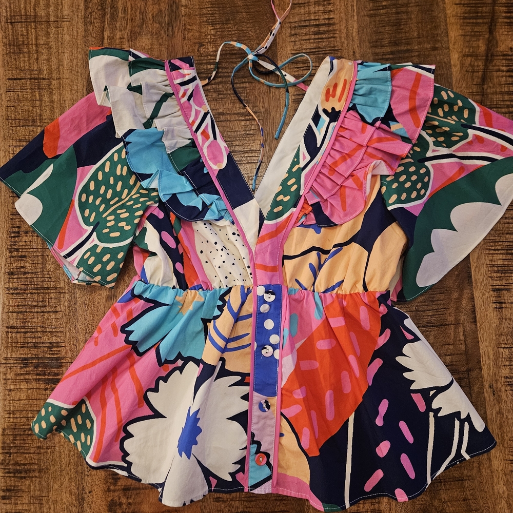 Floral Multicolor Women's Blouse Size Medium